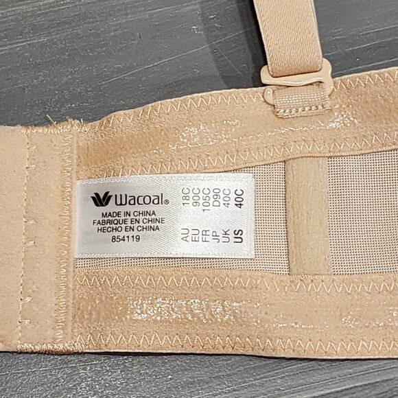 Wacoal Bra 40C‎ Red Carpet Full Figure Underwire Strapless Bra 854119 Sand Beige - Picture 6 of 9